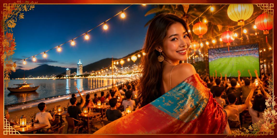 Người dùng tại chợ đêm Nha Trang xem kèo thể thao và kiểm tra voucher trên điện thoại